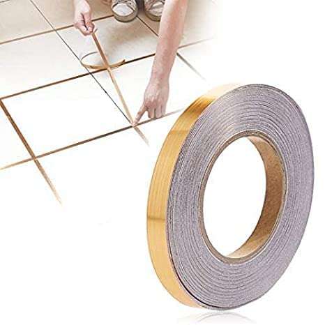 NAVA PAVA Waterproof Self Adhesive and Decoration Tile Sticker Gap Sealing Tape for Strip Floor Walls 50 Meters Golden Tape,Stickers Flooring,Home Wallpaper Mirror Like Finish(PACK OF 1)0.5 CM x 50 M 3