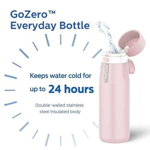 PHILIPS Filtered Water Bottle, Insulated Stainless Steel Water Purifier Bottle for Daily Life & Travel, BPA Free with GoZero Everyday Filter for Cleaner Tastier Tap Water, Keeps Cold, 18.6 oz Pink 5