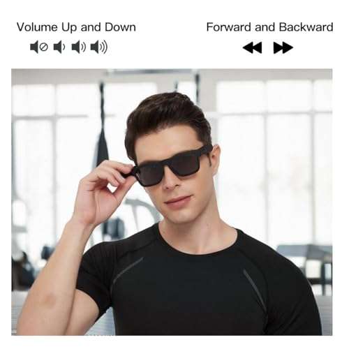 OhO sunshine Unisex-adult Audio Rectangular Polarized Sunglasses, Bluetooth 5.0 Version Wireless, Open Ear Style Listen Music and Calls - Pack of 1 (Black Frame-black Lens, One Size) 5
