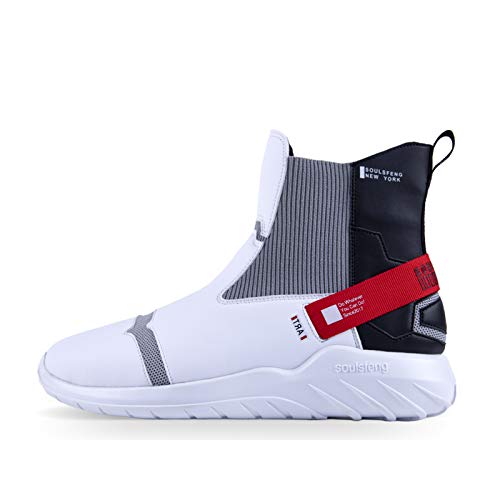 Soulsfeng Stylish High Top Sneakers for Men Basketball Shoes Slip On Laceless Sneaker One Step White Black Red Mens Size 13 1