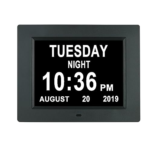 Aowasi Digital Clock Large Display with Date and Day of Week, 8 Alarm Options, Extra Large Digital Clock with Non-Abbreviated Day & Month Alarm Clocks for Seniors Dementia(Black) 1