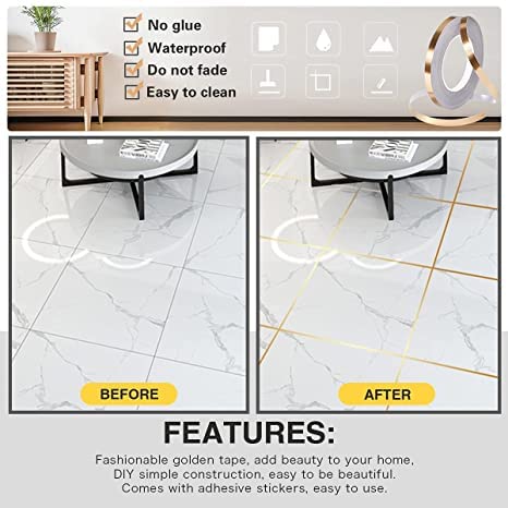 NAVA PAVA 50 Meters Golden Tape for Home Floor Tile Gap (Multipurpose) Waterproof Wallpaper Tape, Tiles Gap Stickers for Floor(0.5CM Wide) 4