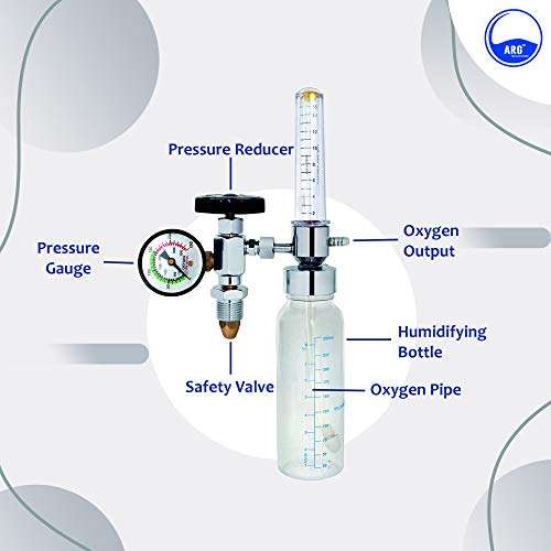 ARG HEALTHCARE Oxygen Flow Meter Adjustment Oxygen Valve with Regulator oxygen Flow Meter With Rotameter Humidifier Bottle Flow Meter With Oxygen Face Mask Oxygen Flow Meter With Regulator and Mask (Pack of 1) 5