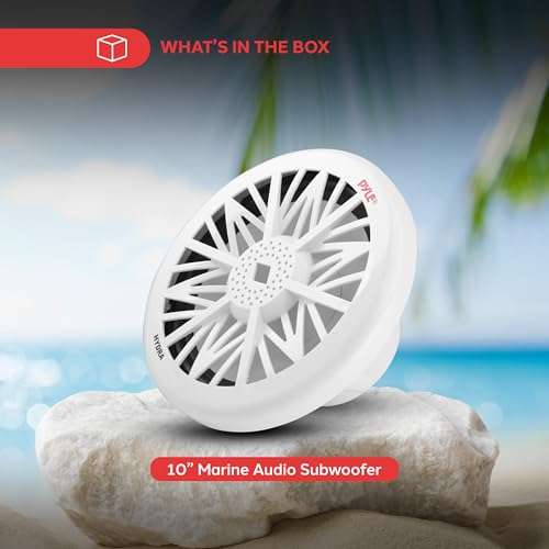 Pyle 10-Inch Outdoor Marine Audio Subwoofer - 500 Watt Single White Waterproof Bass Loud Speaker For Marine Stereo Sound System, Under Helm or Box Case Mount in Small Boat, Water Vehicle - PLMRW10 6