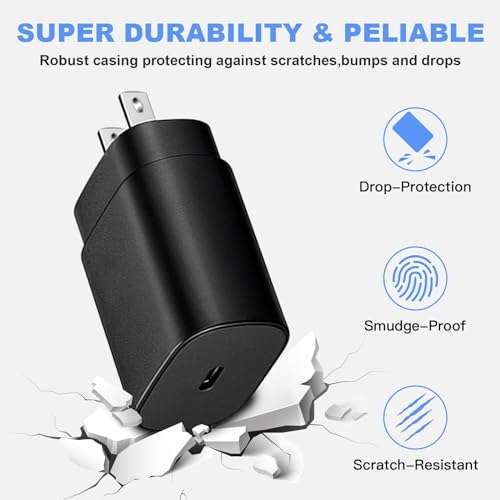 Type C Super Fast Charger, 25W PD USB C Wall Charger Block with 6FT USB C Cable Compatible with Galaxy S23 S22 S21 S20 Plus Ultra, Note 20 19 18 S10 S9 S8 5