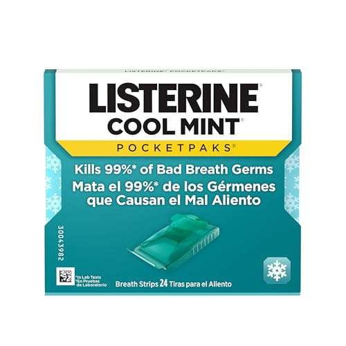 Listerine Cool Mint PocketPaks Portable Breath Strips for Bad Breath, Fresh Breath Strips Dissolve Instantly to Kill 99% of Bad Breath Germs* On-The-Go, Cool Mint, 12 Pack 2