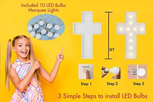 3FT Tall Marquee Light up Cross DIY Pre Cut Frame Baptism First Holy Communion Celebration Party Decorations… 2