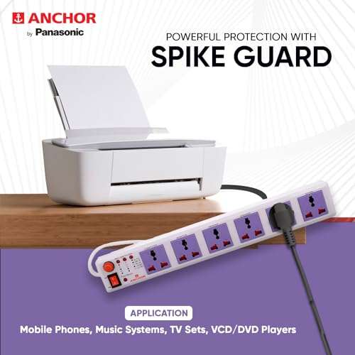 Anchor by Panasonic 6 way Universal Socket with Single Switch | 6 Way Extension Board with 1.5 Mtr Extension Cord | Multi Plug Socket for Home Wall, Office (22579) 3