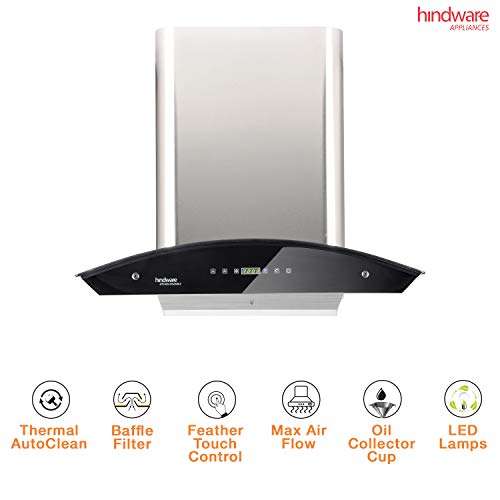 Hindware 60cm 1200 m3/hr Auto Clean Chimney (Nevio 60, 1 Baffle Filter, Steel/Grey) 2