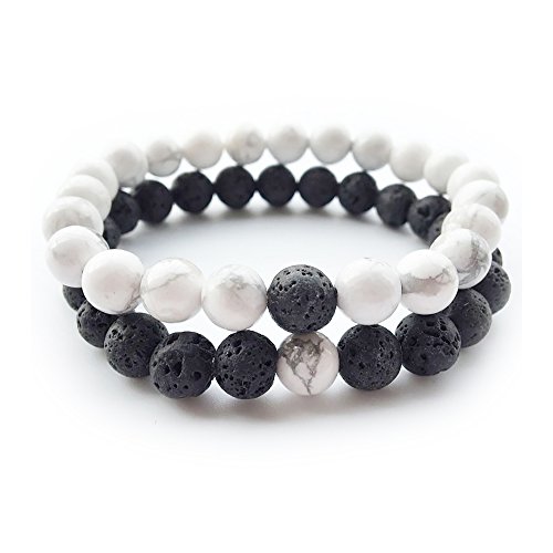 PLUXL Yin And Yang Elastic Lava Stone Essential Oil Diffuser Bracelet (pack of 2) 1