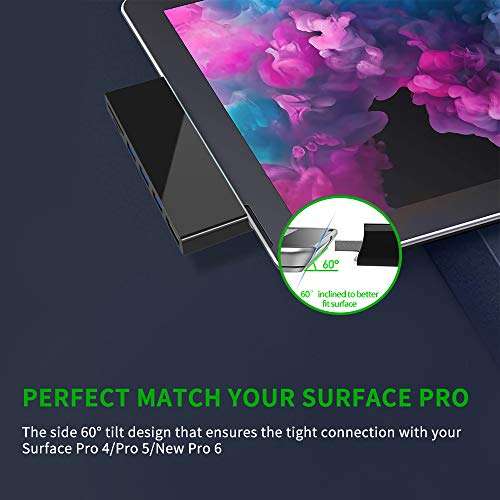 Surface Pro USB Hub Adapter Docking Station, Rocketek 6-in-1 USB 3.0 Hub Adapter Dongle with Surface Pro Dock Station Display Port, 3 USB 3.0 Ports, TF SD Card Reader for Surface Pro 6/Pro 5/Pro 4 Hub 6