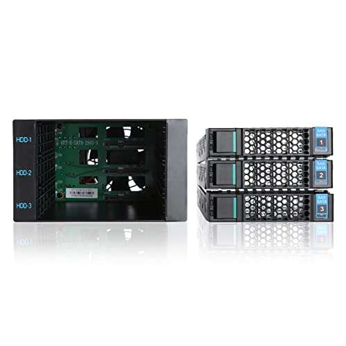 RackChoice Internal Hard Drive Enclosure 3x2.5”/3.5” SATA/SAS Hard Drive Backplane 6 Gbps HDD hotswap in 2xExternal 5.25" Bay 5