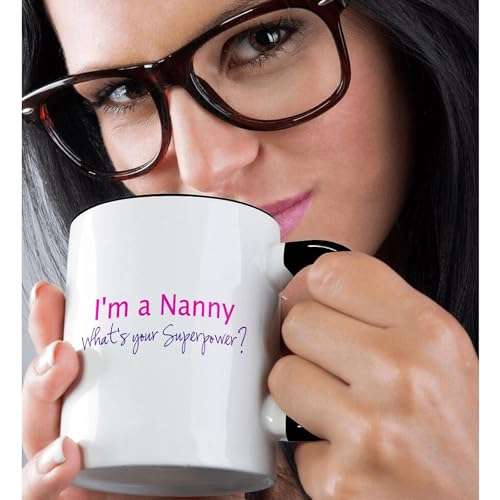 3dRose "I'M A Nanny What'S Your Superpower - Hot Pink - Funny Gift For Grandma" Mug, 11 oz, Black/Pink 2