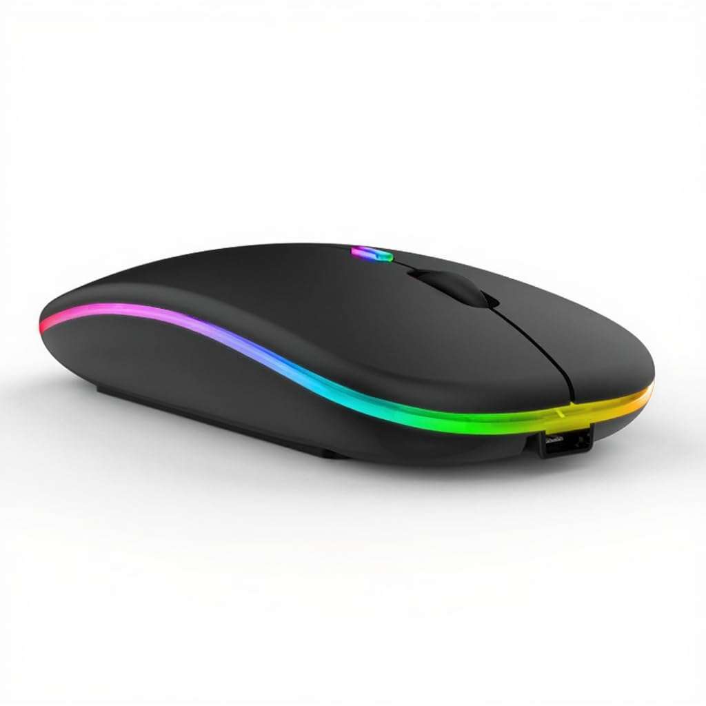 SNAPPSY Wireless Mouse | DualMode Bluetooth & 24GHz Connectivity Rechargeable Battery, Luminous LightBlue Glow for Notebook, Desktop, Laptop, 1