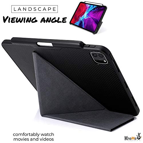 KHOMO iPad Case Pro 12.9 Case 4th Generation 2020 with Pencil Holder - Dual Origami Series - Horizontal and Vertical Stand - Supports Apple Pen Charging - Charcoal Black, KHO-1683, KHO-1683, KHO-1683, KHO-1683 4