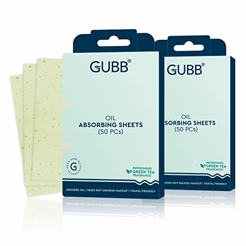 GUBB Blotting Paper For Oily Skin | Removes excess oil | Enriched with green tea extracts | Gentle on skin | Smudge free | Easy to carry | Pack of 2, 50 pieces in each pack