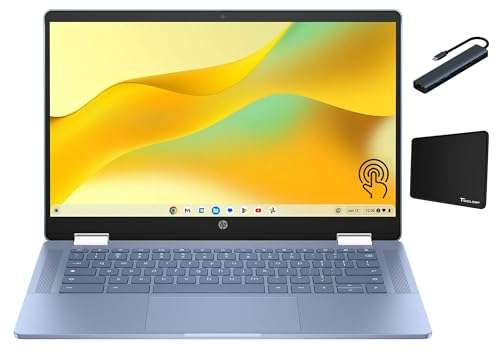 HP Chromebook x360 14 inch FHD IPS Touch 2-in-1 Laptop, Intel Processor N100, 4GB RAM, 64GB eMMC, Chrome OS, Sky Blue, with Accessories 1