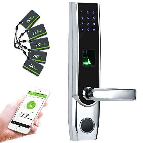 ZKTeco TL400B Fingerprint Biometric Door Lock with APP Digital Keyless Bluetooth Locks Smart Home Entry + 5pcs RFID Cards,Left Handed 1