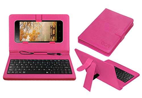 ACM Keyboard Case Compatible with Intex Aqua Trend Lite Mobile Flip Cover Stand Plug & Play Device for Study & Gaming Pink 1