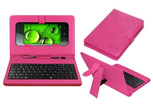 ACM Keyboard Case Compatible with Lava Iris N400 Mobile Flip Cover Stand Plug & Play Device for Study & Gaming Pink 1