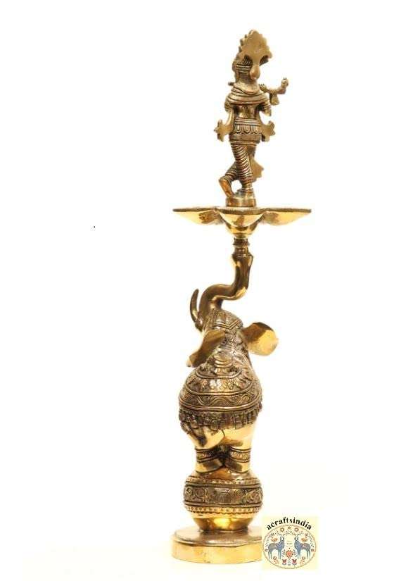 acraftsindia Brass Krishna Elephant Diya Deepak Deepam Diya Lotus Indian Diwali Oil Lamp Pooja Light Puja Decor Lamps Made in India Decorative 6