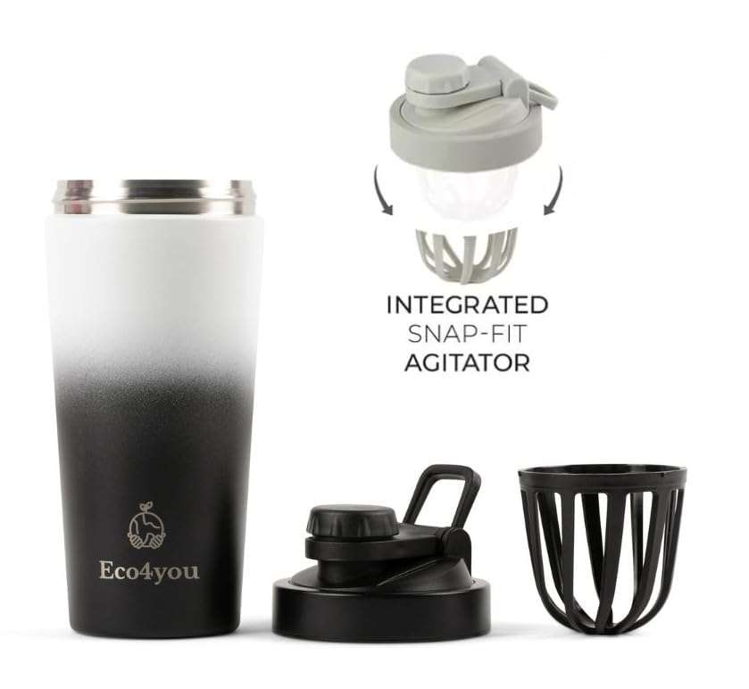 Eco4you Stainless Steel 2-in-1 Shaker/Infuser Bottle – Leak-Proof, Insulated 24-Hour Cold &12-Hour Hot Drinks, BPA-Free, 23oz | Odor Free, Noise Free Design Cup Holder Compatible - Black/White. 6
