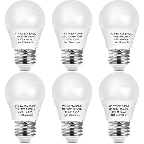 LED Refrigerator Light Bulb, 40 Watt Equivalent LED Appliance A15 Light Bulb 5000K Daylight for Fridge, E26 Base, Non-Dimmable, 6-Pack 1