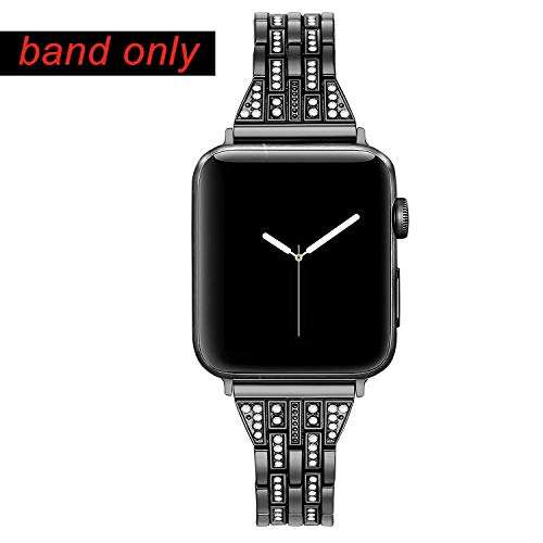 Dealfreez 38/40 MM Diamond Bling Metal Band Stainless Steel Replaceable Strap Bracelet Compatible with Apple Watch iWatch Series SE/6/5/4/3/2/1 (Black) 3