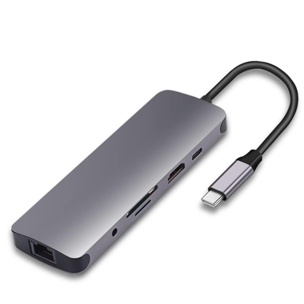 NAHDU USB C HUB Type C 3.1 to 4k RJ45 Lan Ethernet USB3.0 Adapter Dock for Air Pro PC Accessories (Color : Gray, Size : Black) 1
