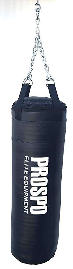 Prospo Punching Bag, Boxing Bag, Rough Srf Punching Bag (36inch) Unfilled with Super Strong Hanging Chain and Glove (12oz), Boxing Kit for unisex, Heavy Punching Bag , Boxing Bag , MMA Punching Bag, with Chain, 3 Ft Unfilled Extra Strong bag, with chain and Glove (12oz) Black 3