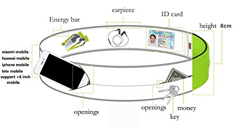 JERN Running Stretchable Sports Band Waist Bag with Zipper for Phones Keys and Cards (Black, M) 5