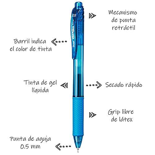 Pentel EnerGel-X Retractable Liquid Gel Pen (0.5mm) Needle Tip, Fine Line, Sky Blue Ink, Box of 12 (BLN105-S) 2