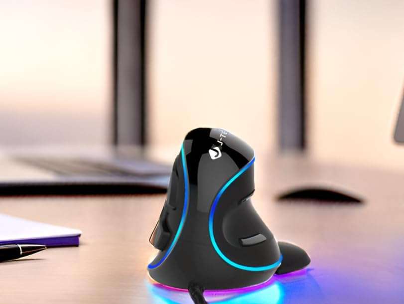 J-Tech Digital Ergonomic Mouse Wired - RGB Vertical Gaming Mouse with 5 Adjustable DPI Settings up to 4000 DPI, Computer Mouse for Carpal Tunnel, Removable Palm Rest and Thumb Buttons [V628R] 2
