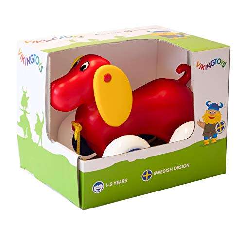 VIKINGTOYS Viking Toys - Pull Along Dog - First Pull Toy, Encourage Walking, Rolls Silently, for Kids Ages 1 + 3