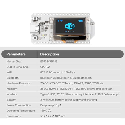 MakerFocus ESP32 OLED WiFi Kit V3 Integrated WiFi Bluetooth CP2102 IoT Development Board with 0.96-inch OLED Display for Arduino Intelligent Scenes 6