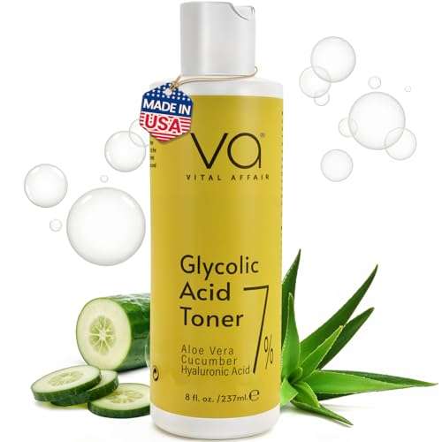 Glycolic Acid Toner for Face - Anti Aging, Pore Minimizer for Face, Exfoliating Toner - with Aloe Vera, Cucumber, Hyaluronic Acid - AHA - Alcohol Free - for All Skin Types - by Vital Affair. 1