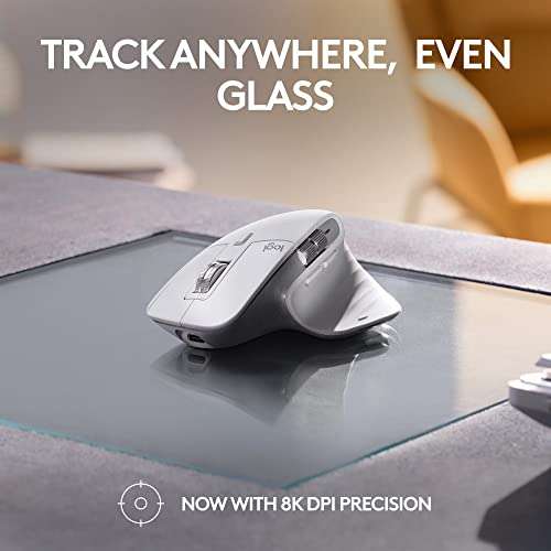 Logitech MX Master 3S for Mac - Wireless Bluetooth Mouse with Ultra-Fast Scrolling, Ergo, 8K DPI, Quiet Clicks, Track on Glass, Customization, USB-C, Apple, iPad - Pale Grey 3