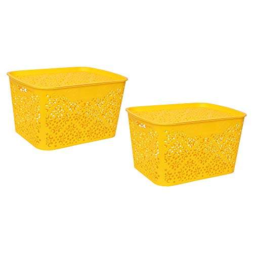 Cutting EDGE Turkish Baskets Bin with Lid for Laundry Organization, Kitchen, Baby/Kids Clothes, Diaper, Medicine, Toys Organizer with Handle (41.7X32.7X25.5, Yellow) 1