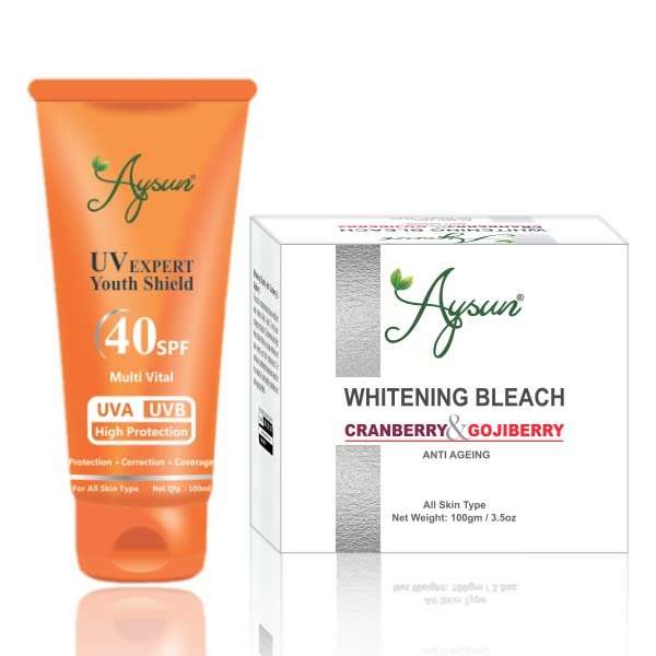 Aysun Combo Pack of UV Expert Youth Shield 40SPF & Cranberry-Gojiberry Whitening Bleach Pack of 2 1
