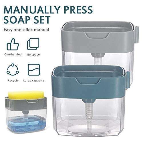 GROPOTIT� 2 in 1 ABS Plastic Liquid Soap Press-Type Pump Dispenser with Sponge Holder for Kitchen Sink (Random Colour; Standard; 385ml) Free Sponge(Made in India) 3
