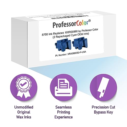Professor Color Colorqube 8700 Ink Replaces 108R00990 108R00991 108R00992 108R00993 (8 Repackaged OEM Inks), Bundle Includes Bypass Key for use in North American Printers 5