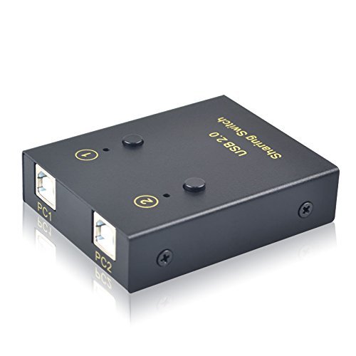 USB Switch Selector 2 Computers in Sharing 2 USB Devices Out Controller USB 2.0 Peripheral Switcher Box Hub for Mouse Keyboard PCs Scanner Printer with Button Swapping and 2 Pack USB A to B Cable
