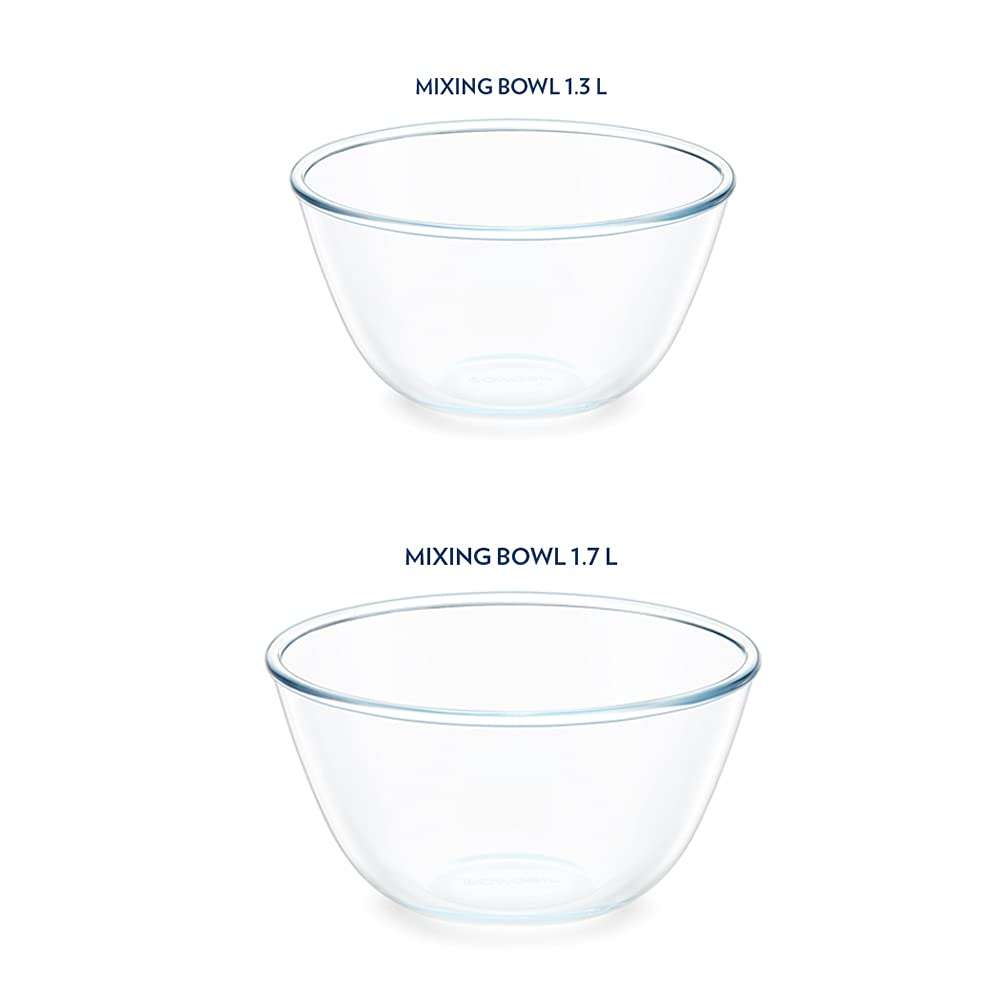 Borosil Glass Mixing & Serving Bowls, Oven & Microwave Safe Bowls, Set of 2, (1.3 L, 1.7 L), Borosilicate Glass, Clear Glass Baking Dish, 1.6 L, Transparent, 1 Piece Square Dish with Handle 4