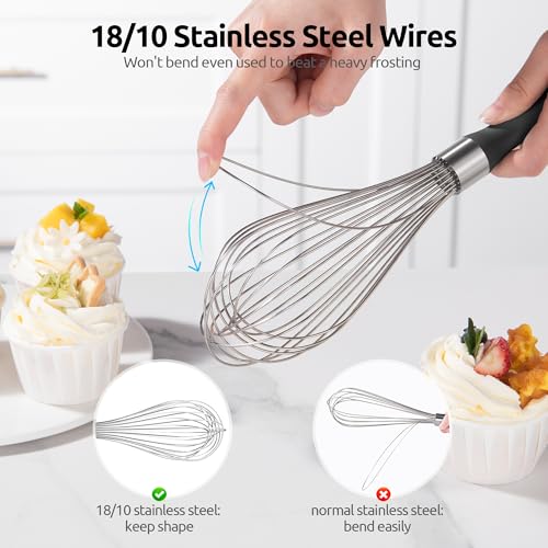 U-Taste Balloon Whisk for Cooking: 18/10 Stainless Steel Kitchen Wire Whisk, 12in Large Heavy Duty Egg Beater, Manual Mixing Tool with 12 High Flex Wires for Stirring, Blending Sauce (Black) 4