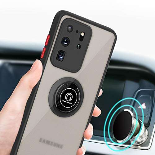 SOKAD Samsung Galaxy S20 Ultra Case, Anti-Scratch with 360 Degree Rotation Finger Ring Kickstand Work with Magnetic Car Mount Compatible for Galaxy S20 Ultra - Black 4