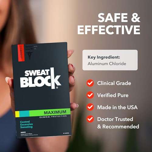 SweatBlock Max Clinical Antiperspirant for Men & Women | Armpit Anti Sweat Wipes for Excessive Sweating | Block Sweat for up to 7 days | 10 Wipes 6