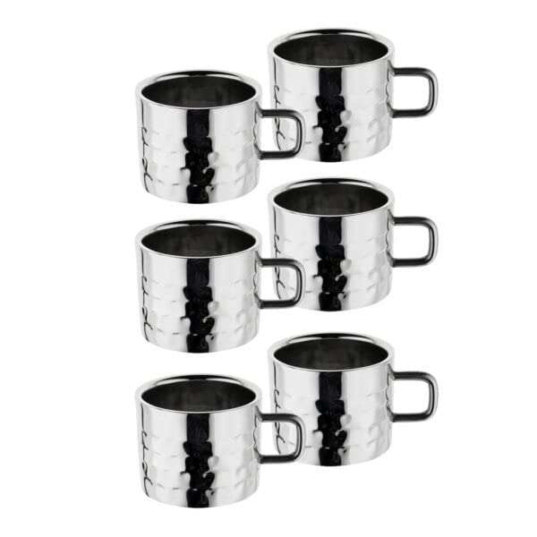 Stainless Steel Double Wall Hammered Tea Cup Set, Set of 6, Box Packing. 3