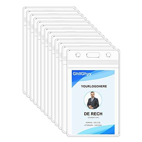 50 PCS Vertical Transparent Id Badge Holders,PVC Card Holder,Sealable Waterproof Zip Type Plastic Protector Holder,2.83x4.6 Inch Business Id Card Holder (50) 1
