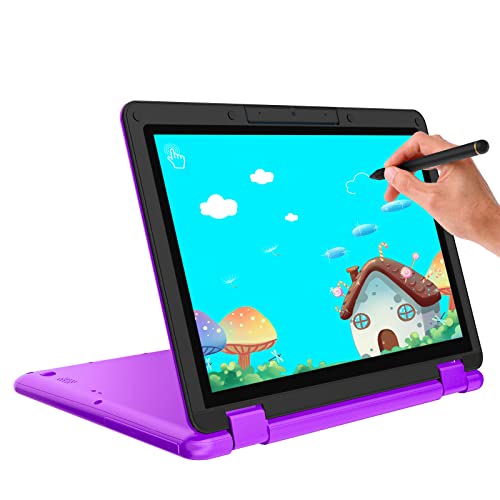 AWOW 2 in 1 Touchscreen Laptop with Stylus, 11.6" FHD Purple Intel 4 Core Celeron N4120 Processor Windows 11 OS 6GB RAM 256GB M.2 SSD Storage Kids Convertible Laptop 2