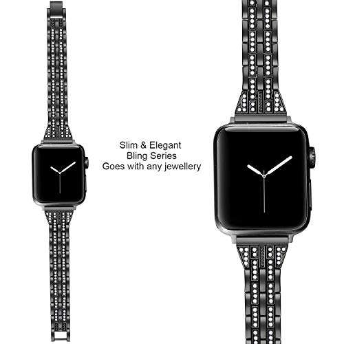 Dealfreez 38/40 MM Diamond Bling Metal Band Stainless Steel Replaceable Strap Bracelet Compatible with Apple Watch iWatch Series SE/6/5/4/3/2/1 (Black) 4